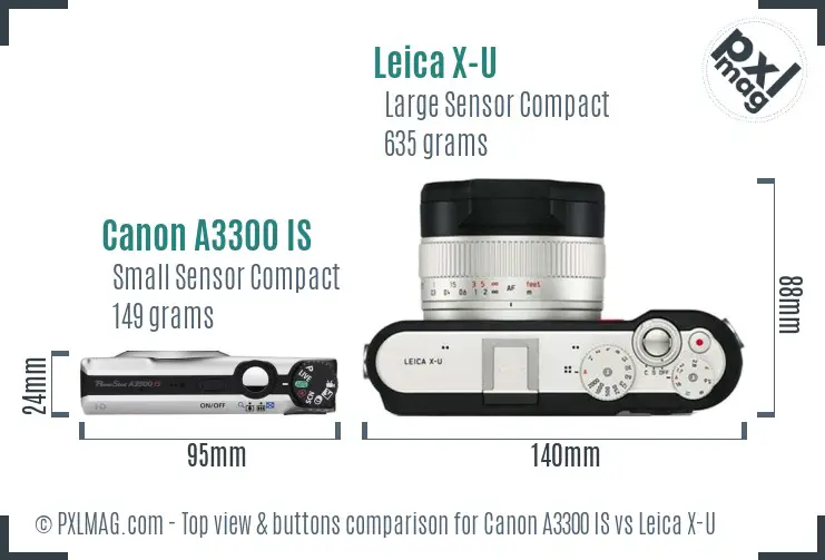 Canon A3300 IS vs Leica X-U top view buttons comparison