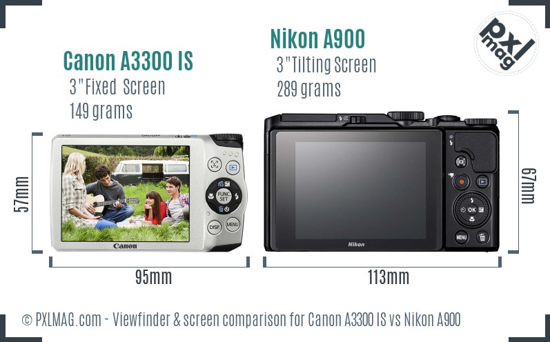 Canon A3300 IS vs Nikon A900 Screen and Viewfinder comparison