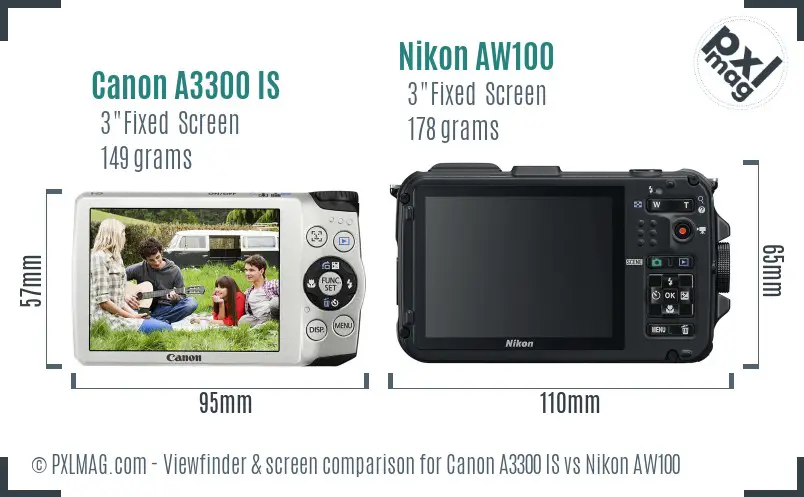 Canon A3300 IS vs Nikon AW100 Screen and Viewfinder comparison