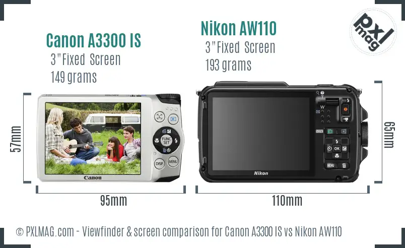 Canon A3300 IS vs Nikon AW110 Screen and Viewfinder comparison