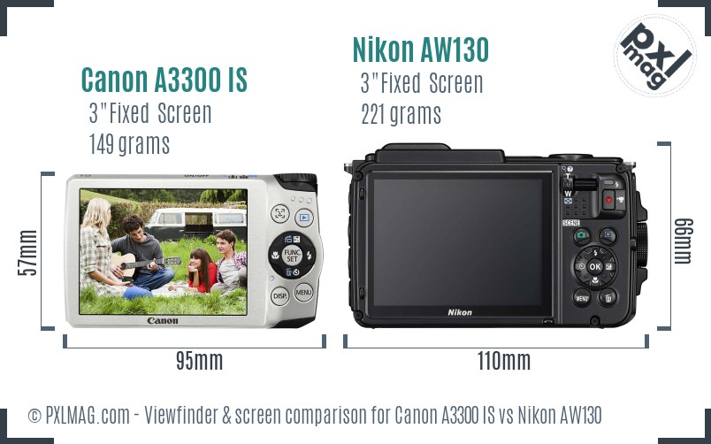 Canon A3300 IS vs Nikon AW130 Screen and Viewfinder comparison