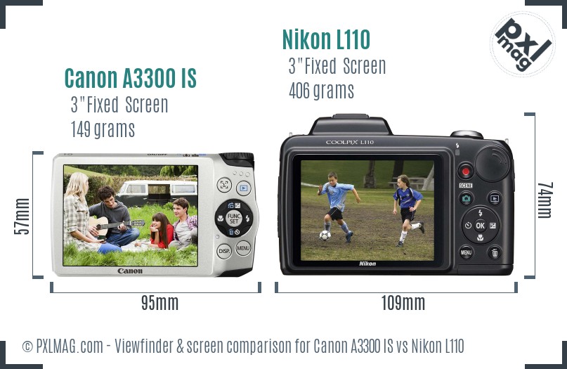 Canon A3300 IS vs Nikon L110 Screen and Viewfinder comparison