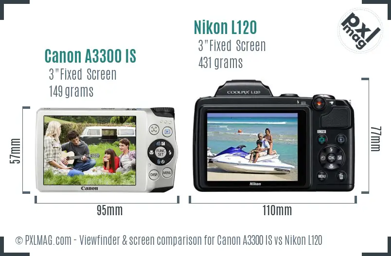 Canon A3300 IS vs Nikon L120 Screen and Viewfinder comparison Canon A3300 IS vs Nikon L120 Screen and Viewfinder comparison