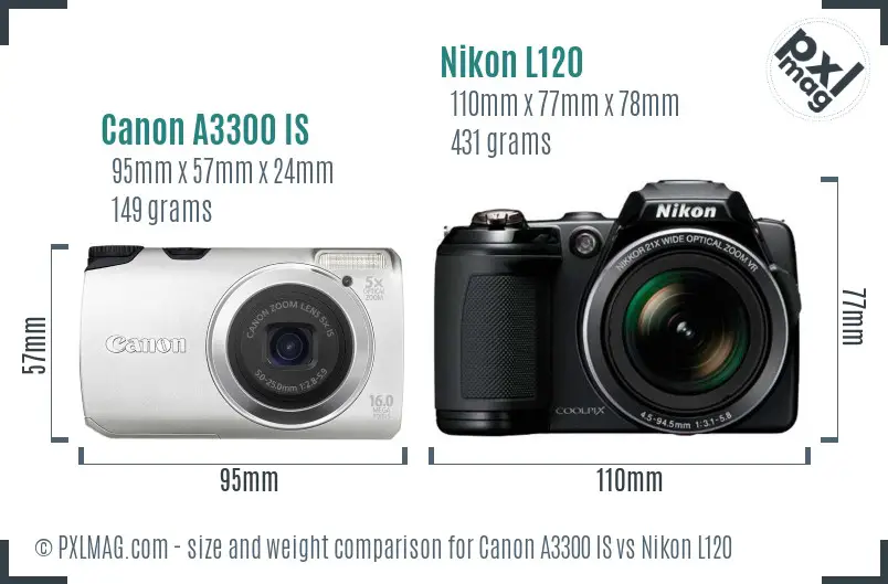 Canon A3300 IS vs Nikon L120 size comparison Canon A3300 IS vs Nikon L120 size comparison