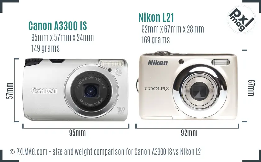 Canon A3300 IS vs Nikon L21 size comparison