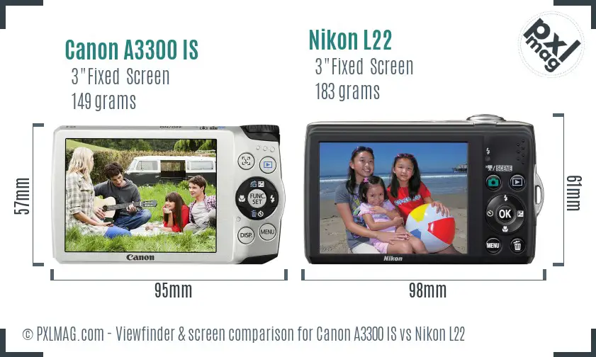 Canon A3300 IS vs Nikon L22 Screen and Viewfinder comparison