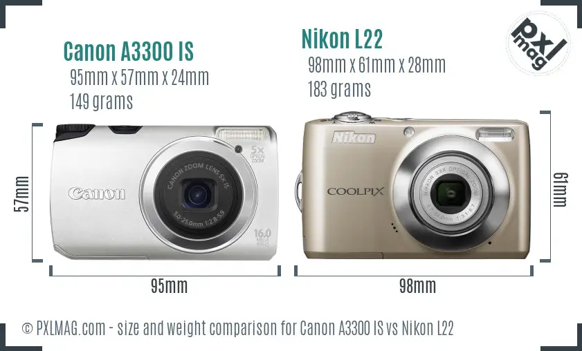 Canon A3300 IS vs Nikon L22 size comparison