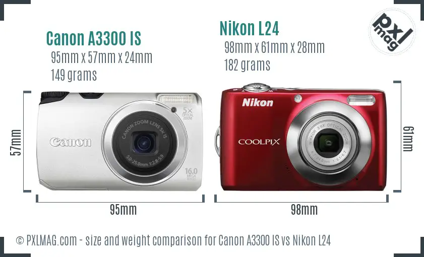 Canon A3300 IS vs Nikon L24 size comparison