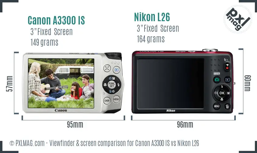 Canon A3300 IS vs Nikon L26 Screen and Viewfinder comparison