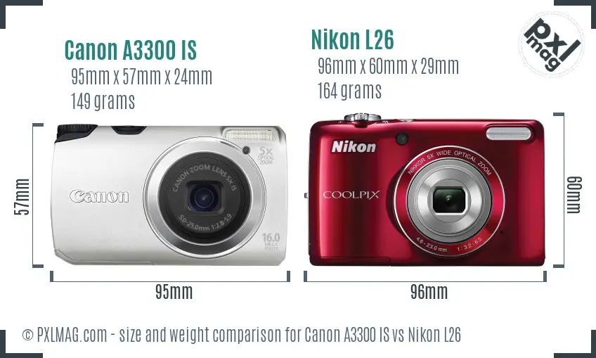 Canon A3300 IS vs Nikon L26 size comparison