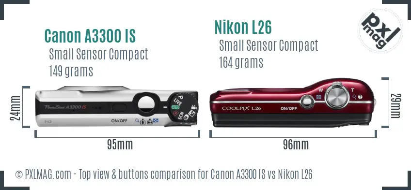 Canon A3300 IS vs Nikon L26 top view buttons comparison