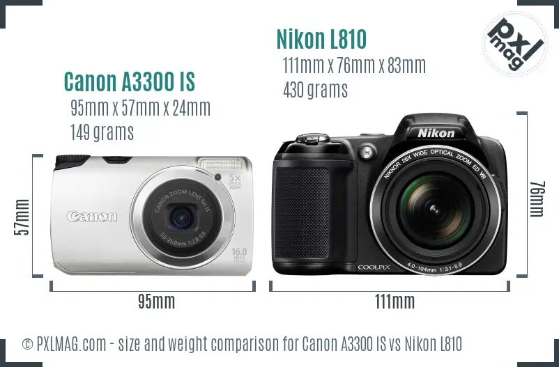 Canon A3300 IS vs Nikon L810 size comparison