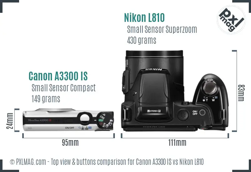 Canon A3300 IS vs Nikon L810 top view buttons comparison