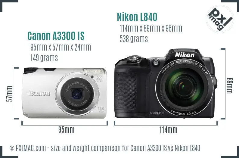Canon A3300 IS vs Nikon L840 size comparison