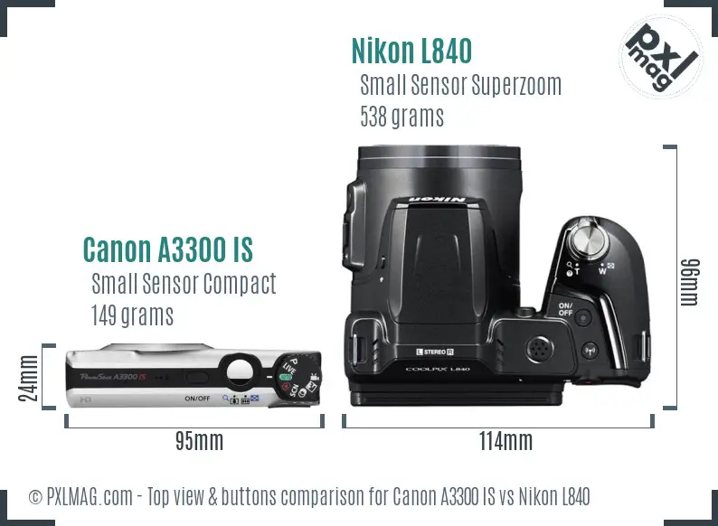 Canon A3300 IS vs Nikon L840 top view buttons comparison