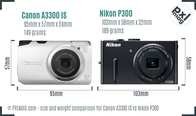 Canon A3300 IS vs Nikon P300 size comparison Canon A3300 IS vs Nikon P300 size comparison