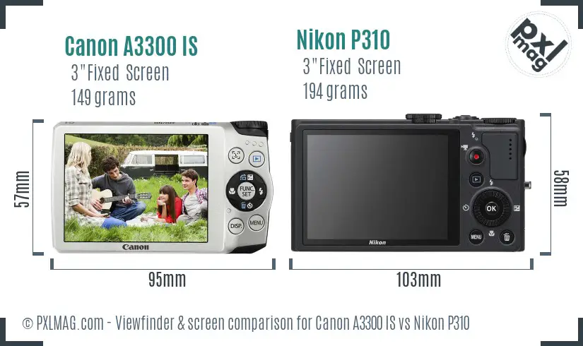 Canon A3300 IS vs Nikon P310 Screen and Viewfinder comparison