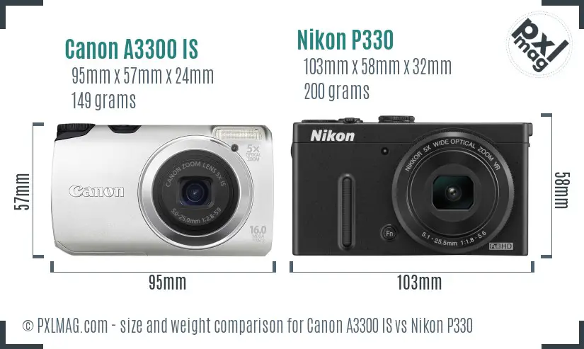 Canon A3300 IS vs Nikon P330 size comparison