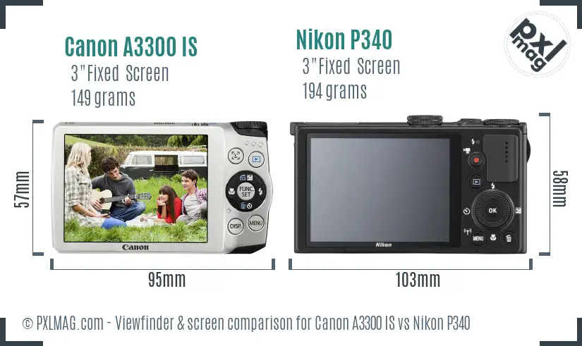 Canon A3300 IS vs Nikon P340 Screen and Viewfinder comparison