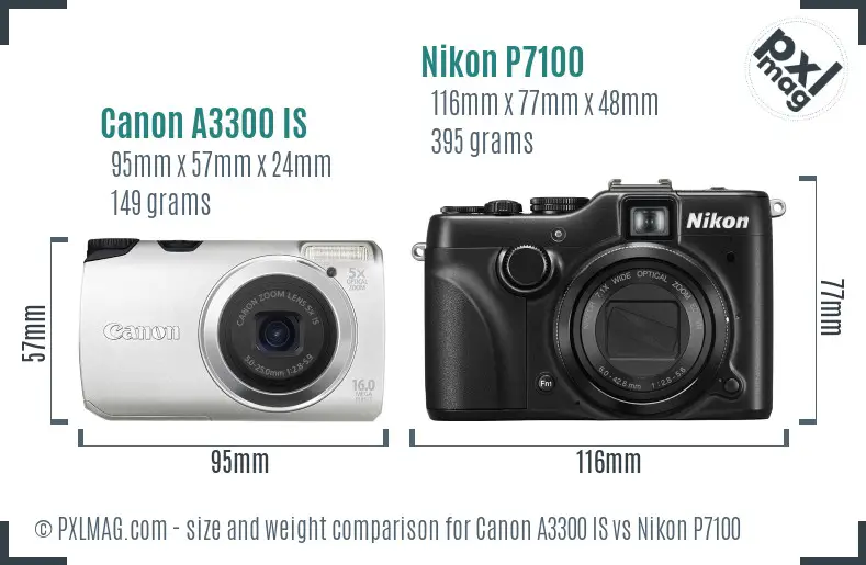 Canon A3300 IS vs Nikon P7100 size comparison Canon A3300 IS vs Nikon P7100 size comparison