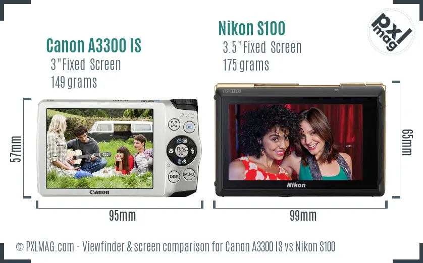 Canon A3300 IS vs Nikon S100 Screen and Viewfinder comparison
