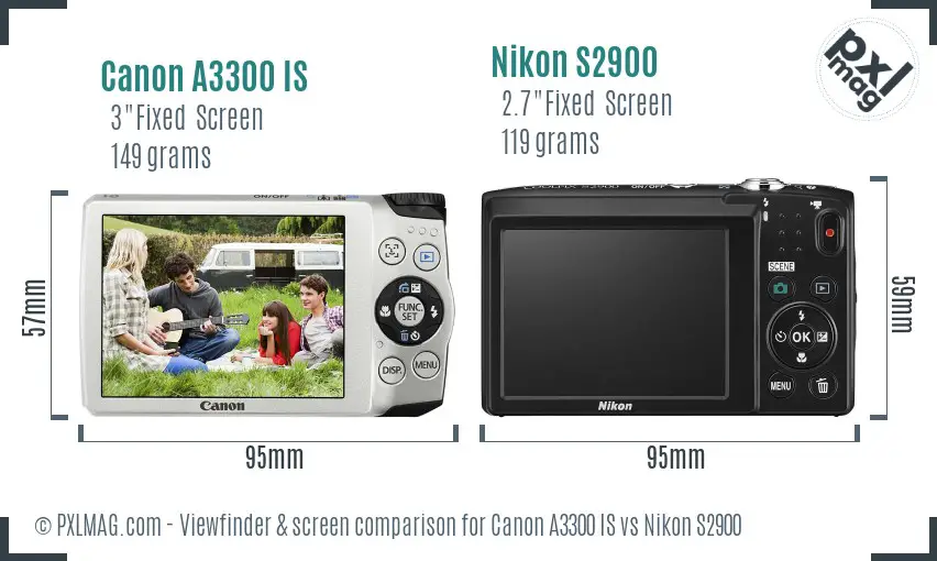 Canon A3300 IS vs Nikon S2900 Screen and Viewfinder comparison