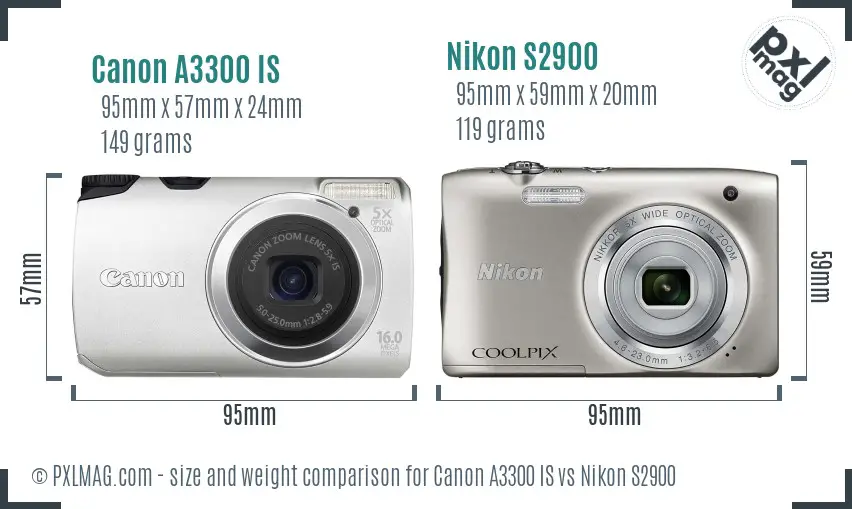Canon A3300 IS vs Nikon S2900 size comparison