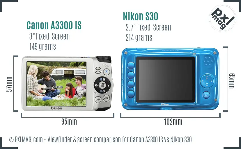 Canon A3300 IS vs Nikon S30 Screen and Viewfinder comparison