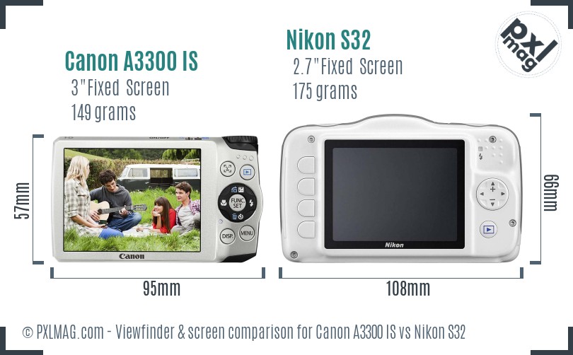Canon A3300 IS vs Nikon S32 Screen and Viewfinder comparison