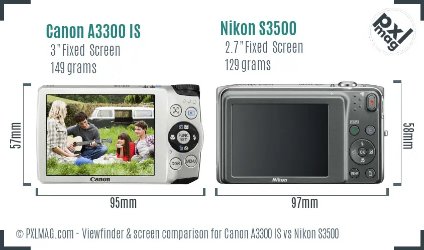 Canon A3300 IS vs Nikon S3500 Screen and Viewfinder comparison