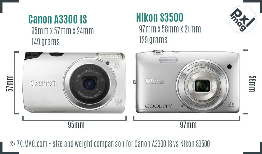 Canon A3300 IS vs Nikon S3500 size comparison