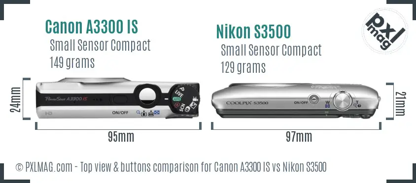 Canon A3300 IS vs Nikon S3500 top view buttons comparison