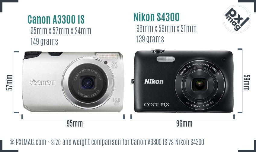 Canon A3300 IS vs Nikon S4300 size comparison