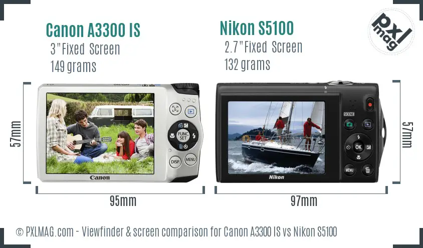 Canon A3300 IS vs Nikon S5100 Screen and Viewfinder comparison