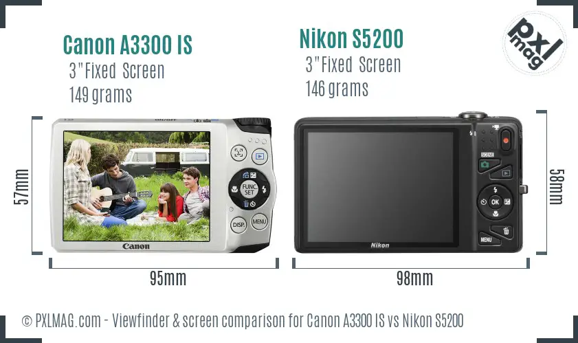 Canon A3300 IS vs Nikon S5200 Screen and Viewfinder comparison