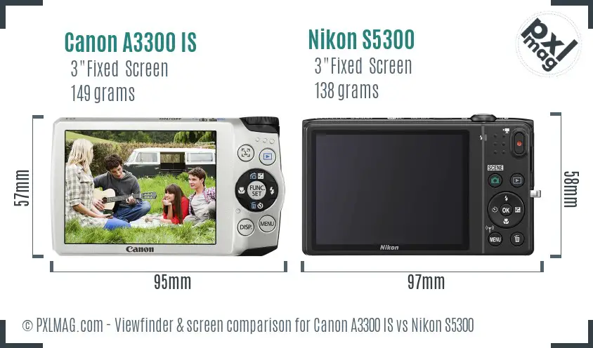 Canon A3300 IS vs Nikon S5300 Screen and Viewfinder comparison