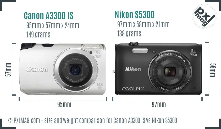 Canon A3300 IS vs Nikon S5300 size comparison