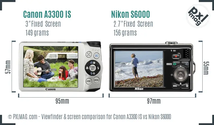 Canon A3300 IS vs Nikon S6000 Screen and Viewfinder comparison