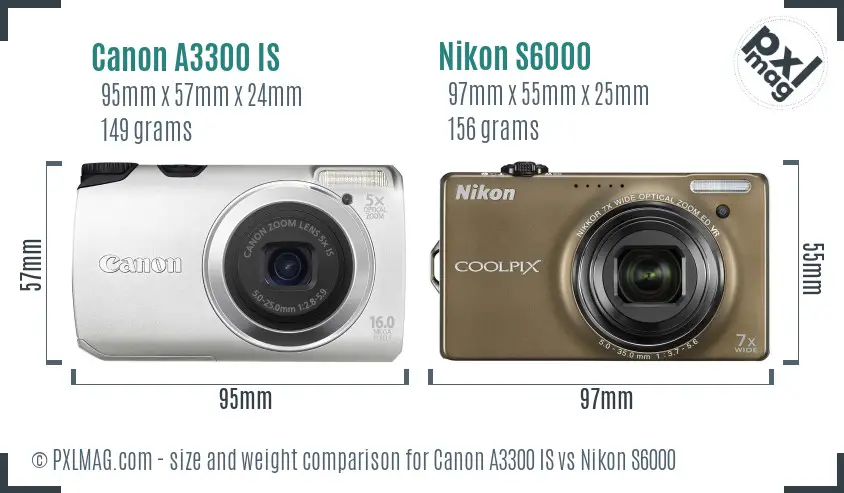 Canon A3300 IS vs Nikon S6000 size comparison