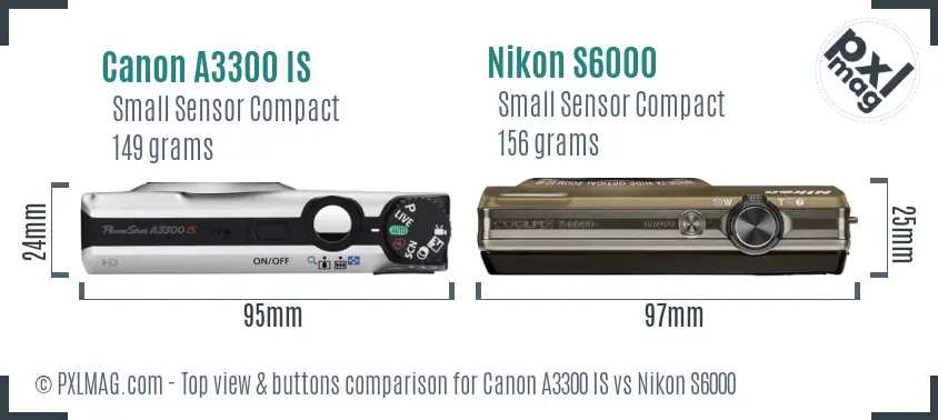 Canon A3300 IS vs Nikon S6000 top view buttons comparison