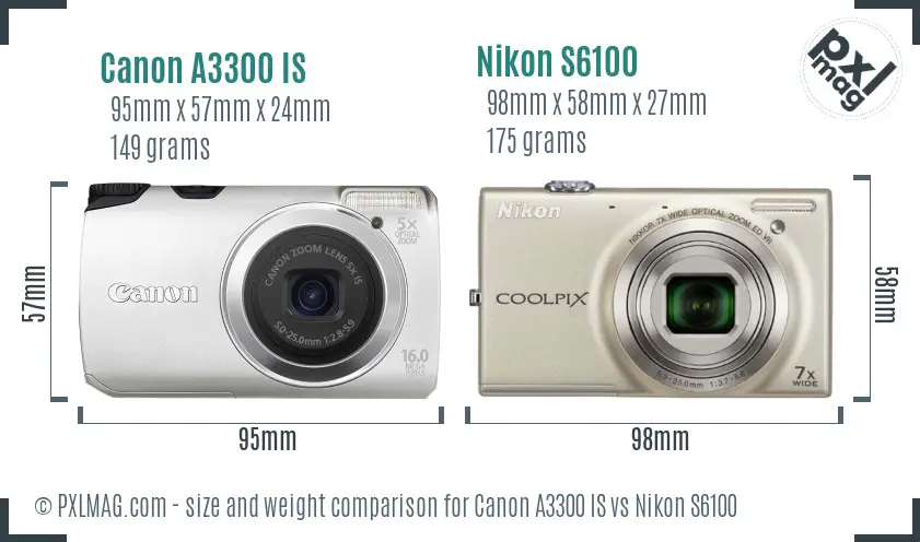 Size comparison of Canon A3300 IS and Nikon Coolpix S6100