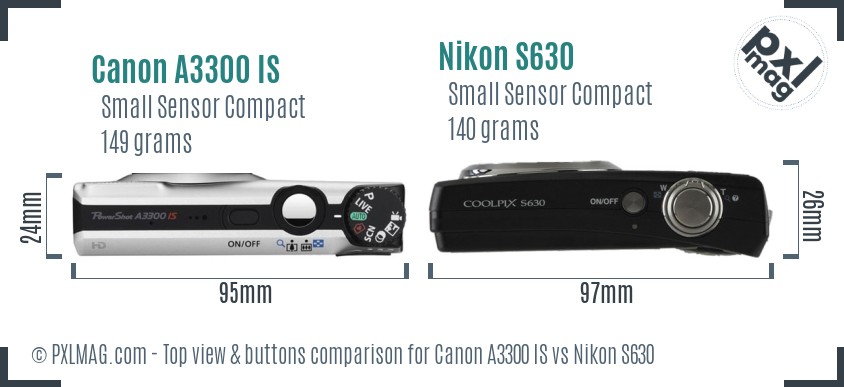 Canon A3300 IS vs Nikon S630 top view buttons comparison
