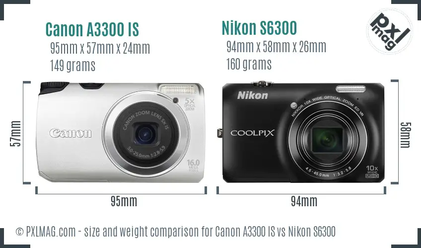 Canon A3300 IS vs Nikon S6300 size comparison