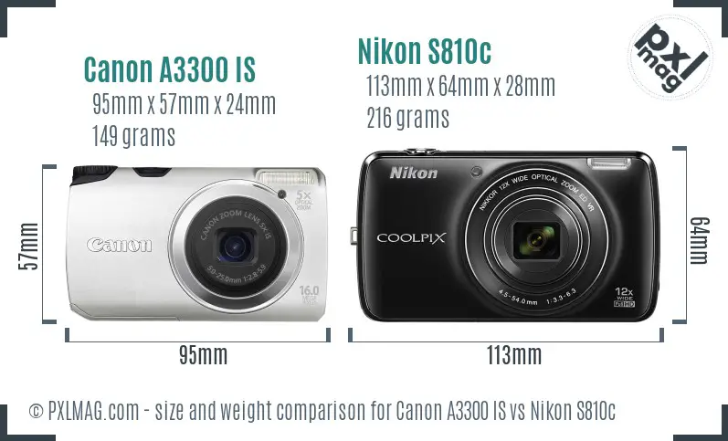 Canon A3300 IS vs Nikon S810c size comparison Canon A3300 IS vs Nikon S810c size comparison