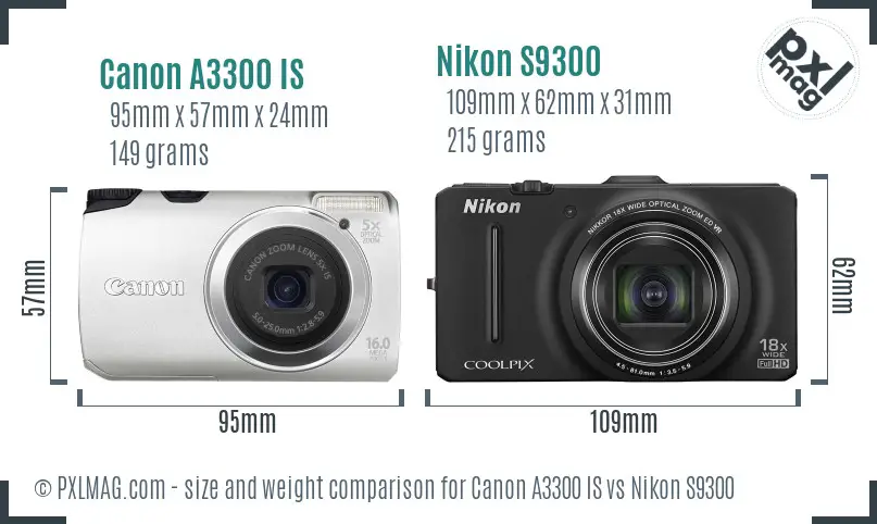 Canon A3300 IS vs Nikon S9300 size comparison Canon A3300 IS vs Nikon S9300 size comparison