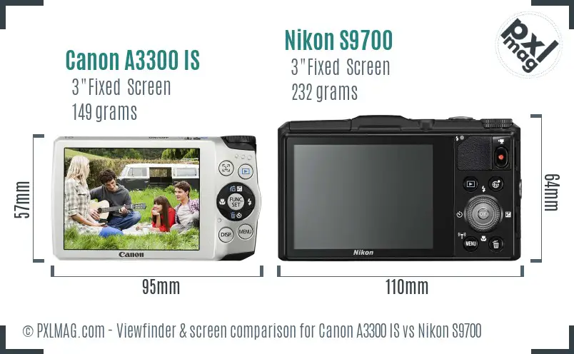 Canon A3300 IS vs Nikon S9700 Screen and Viewfinder comparison