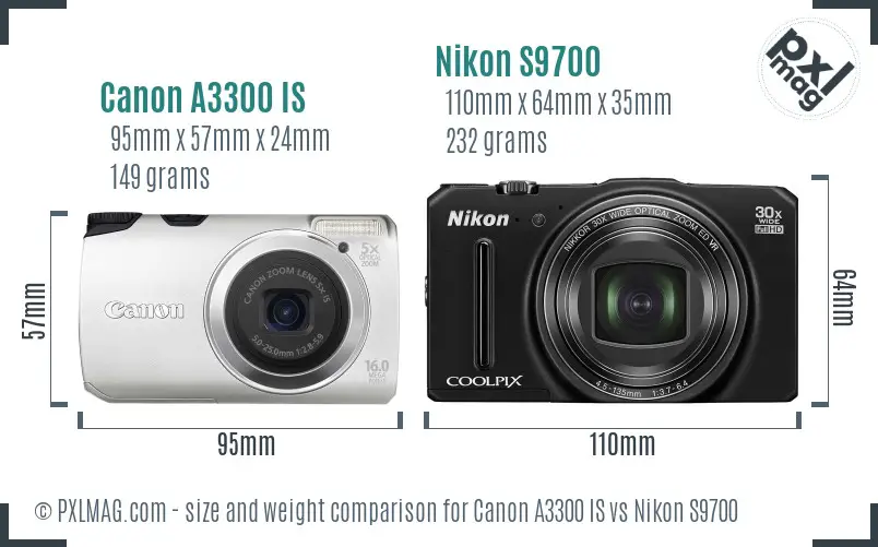 Canon A3300 IS vs Nikon S9700 size comparison Canon A3300 IS vs Nikon S9700 size comparison