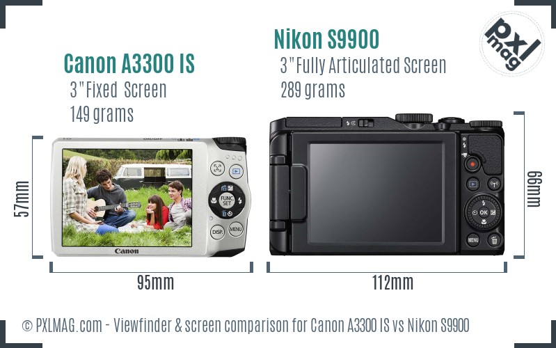 Canon A3300 IS vs Nikon S9900 Screen and Viewfinder comparison