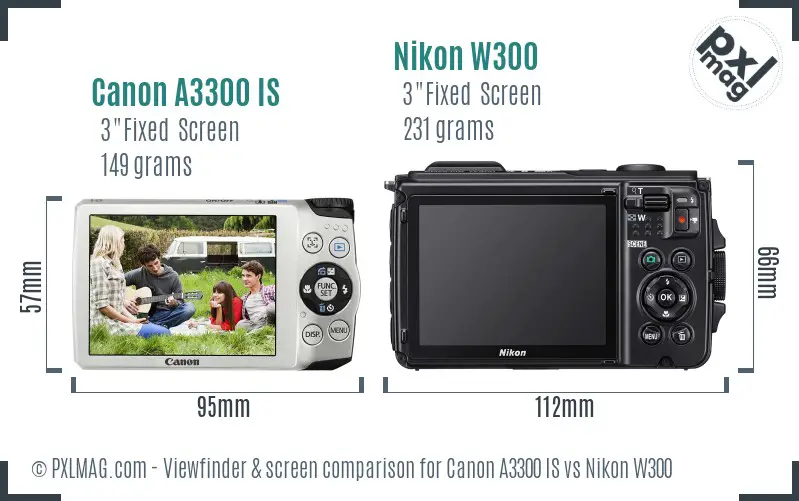 Canon A3300 IS vs Nikon W300 Screen and Viewfinder comparison