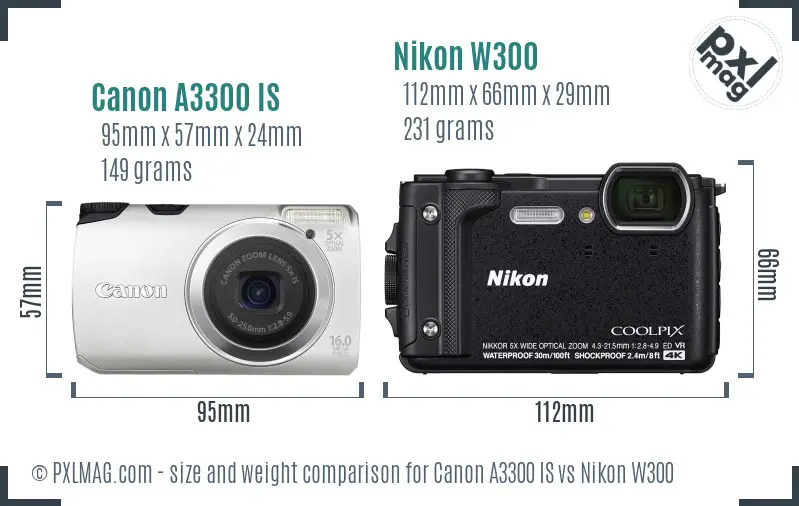 Canon A3300 IS vs Nikon W300 size comparison